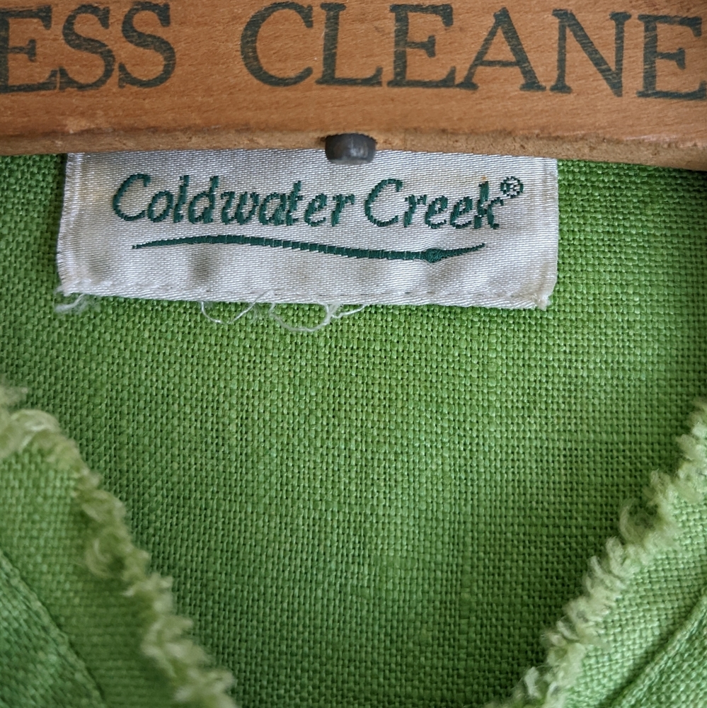 💚 Coldwater Creek 100% Linen Green Lightweight Jacket Large - Picture 10 of 11